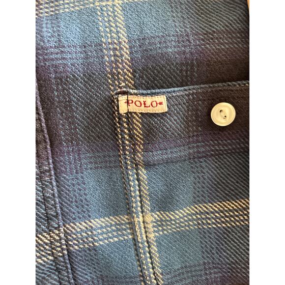 Polo Ralph Lauren Mens Medium Blue Plaid Heavy Button Up Long Sleeve Shirt - Picture 5 of 11